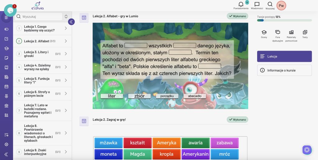 Interaktywne lekcje - eSzkoła